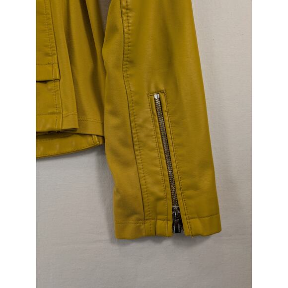 Express Faux Leather Jacket Women Lg Yellow Zip Classy Moto Fall Punk Grunge NWT - Picture 8 of 12